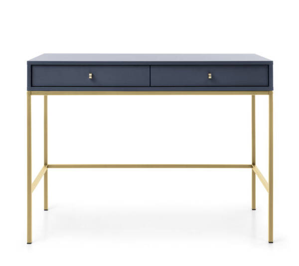 Konsola nowoczesna granatowa, 103 cm, złoty stelaż, minimalistyczny design