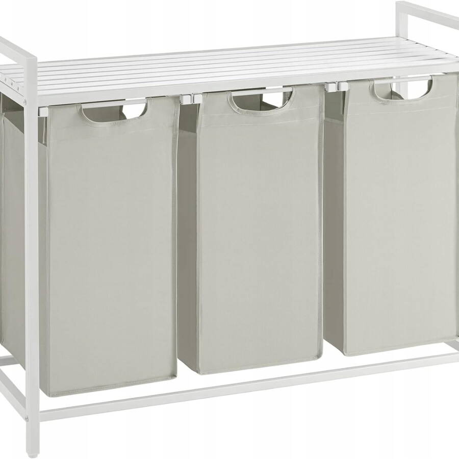 Szafka łazienkowa z 3 koszami na pranie, biała, MDF i stal, 92,5x33x72 cm