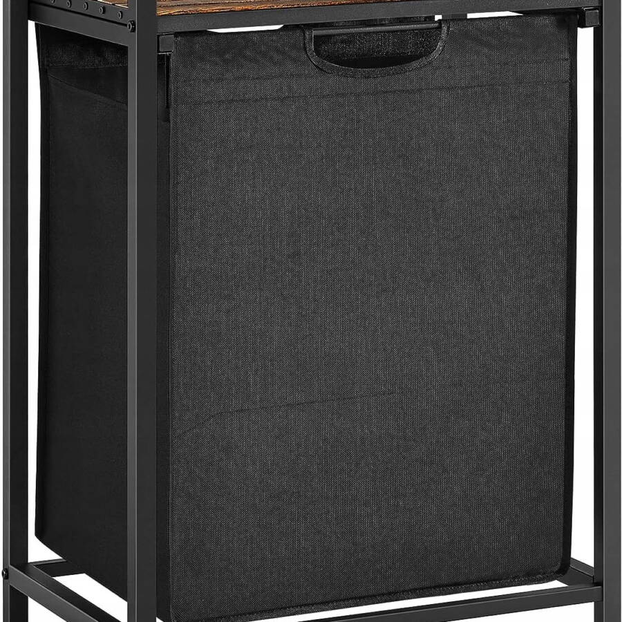 Szafka łazienkowa z koszem na pranie, rustykalny brąz, MDF i stal, 50x33x72 cm