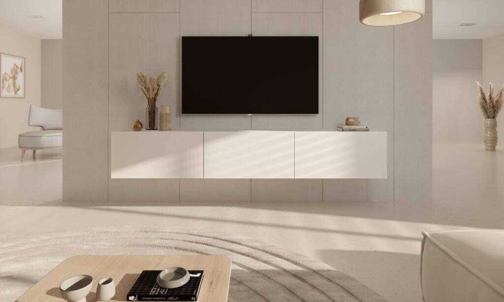 szafka rtv wisząca biała 180 cm aranżacja front