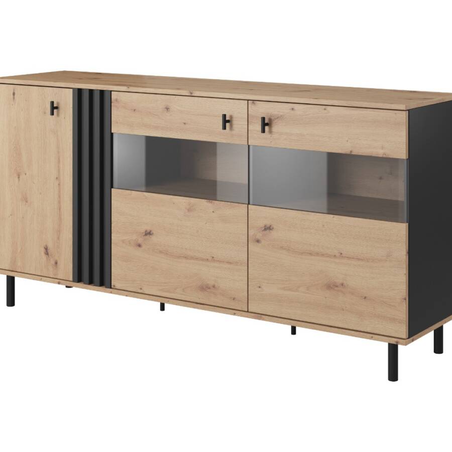 Komoda 165 cm Dąb Artisan/Antracyt z Ozdobnymi Lamelami LED Nowoczesna