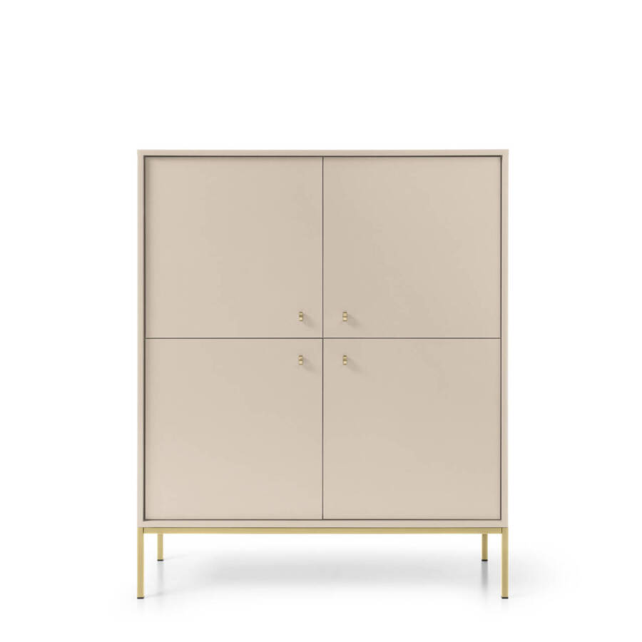 Nowoczesna szafka piaskowy beż, złoty stelaż, wys. 125 cm, szer. 103 cm