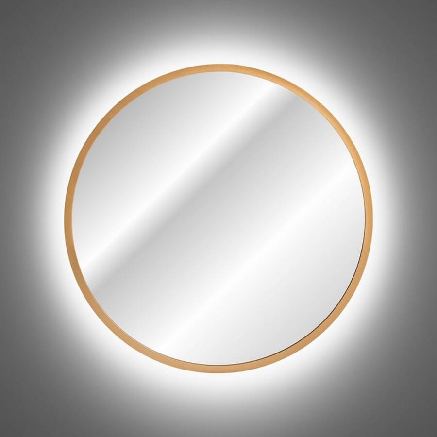 Okrągłe lustro ścienne 60 cm ze złotą metalową ramą i oświetleniem
