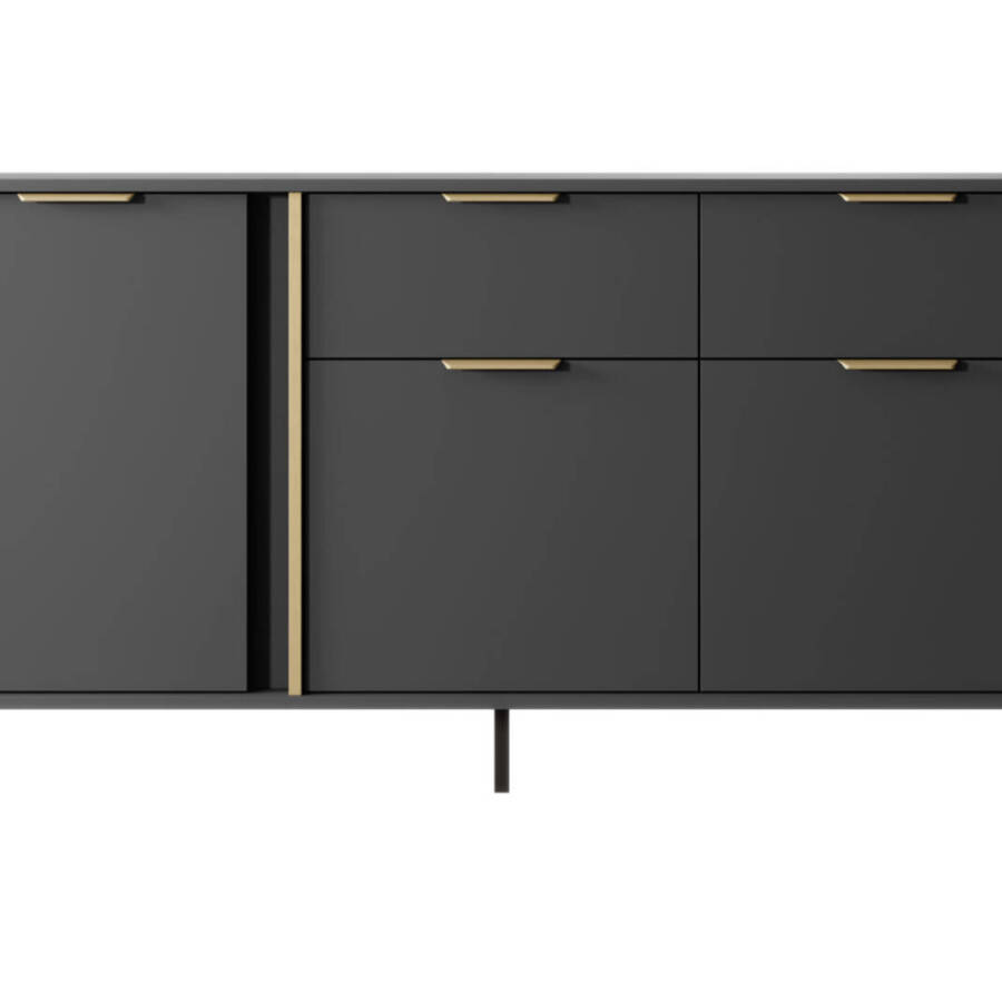 Nowoczesna Komoda Antracyt ze Złotymi Uchwyty 153x81x39 cm