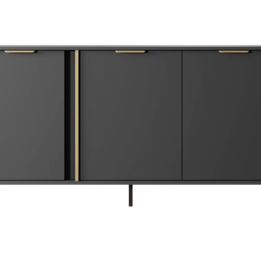 Nowoczesna Komoda Antracyt ze Złotymi Uchwyty 153x81x39 cm 3 drzwi
