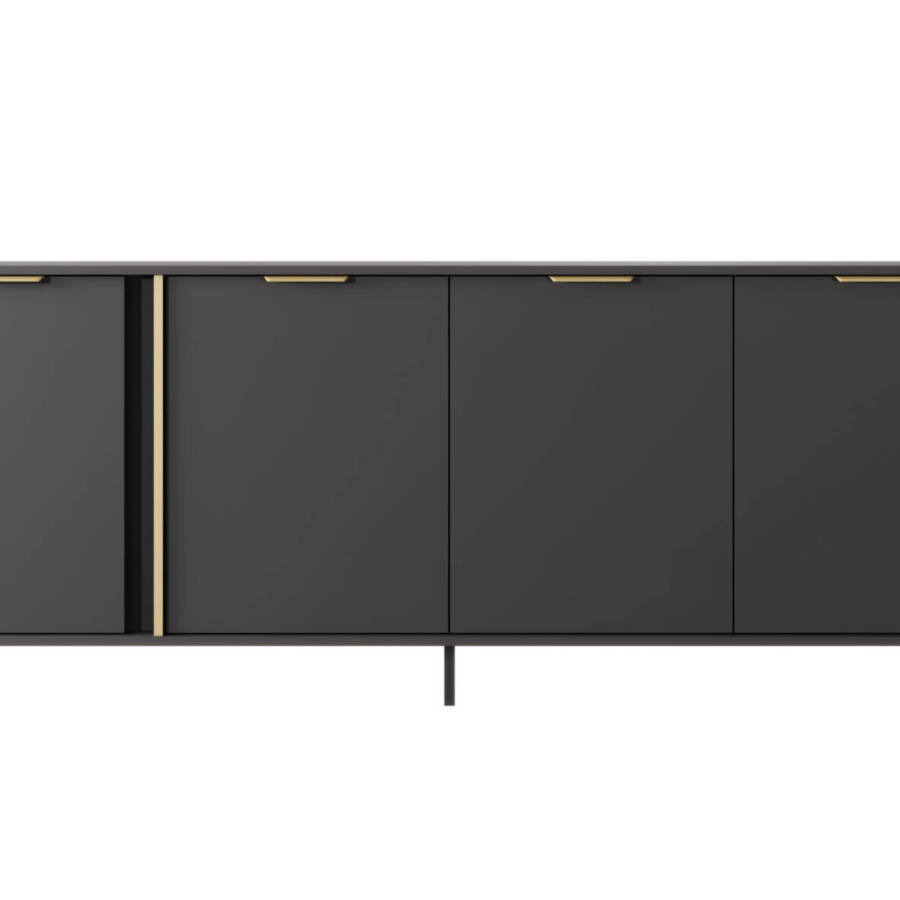 Nowoczesna Komoda Antracyt ze Złotymi Uchwyty 203x81x39 cm 4D