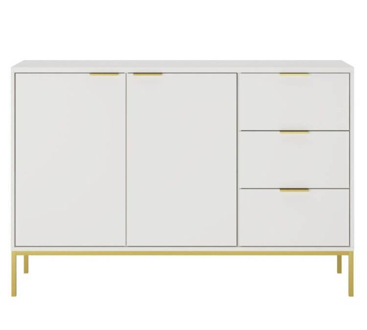 komoda biała ze złotymi uchwytami front