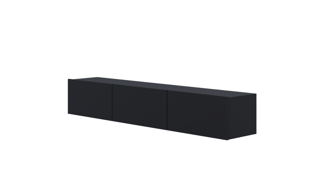 Nowoczesna Szafka RTV Wisząca Czarna, Minimalistyczny Design - 3 Drzwiczki 3 szafka rtv wisząca czarna 180 cm