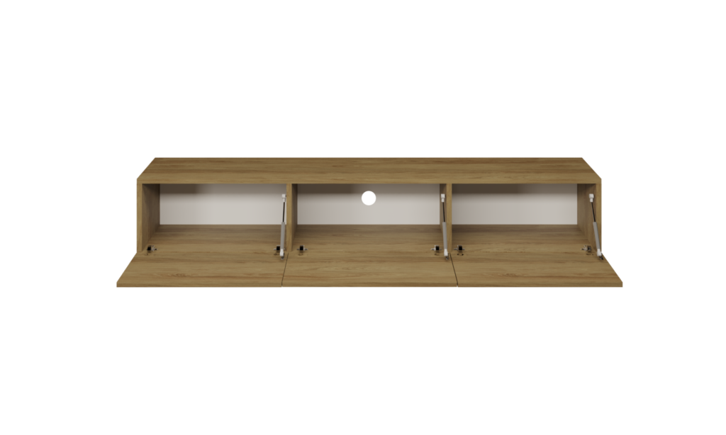 Nowoczesna Szafka RTV Wisząca Hikora, Minimalistyczny Design - 3 Drzwi 3 szafka rtv wisząca hikora 180 cm wnętrze