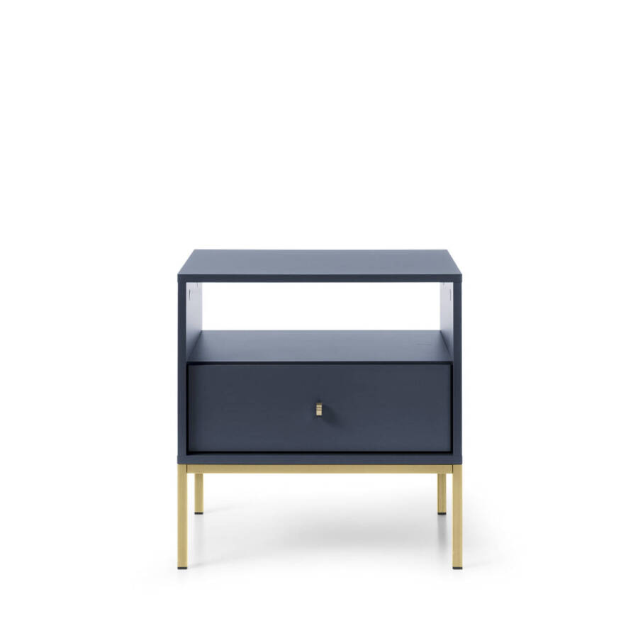 Stolik nocny granatowy, 53 cm, złoty stelaż, nowoczesny design