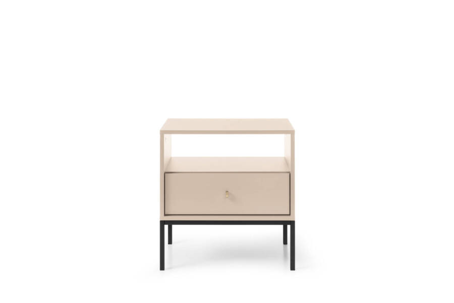 Stolik nocny piaskowy beż, 53 cm, czarny stelaż, nowoczesny design 1