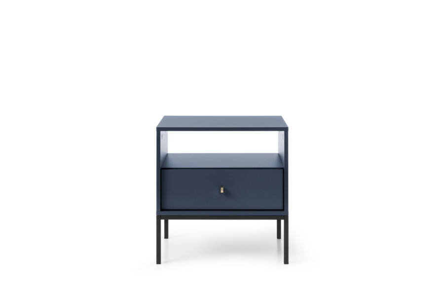 Stolik nocny granatowy, 53 cm, czarny stelaż, nowoczesny design 1