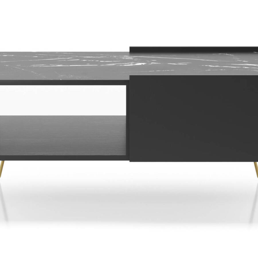 Stolik kawowy czarny grafit z marmurowym blatem 97 cm nowoczesny loft