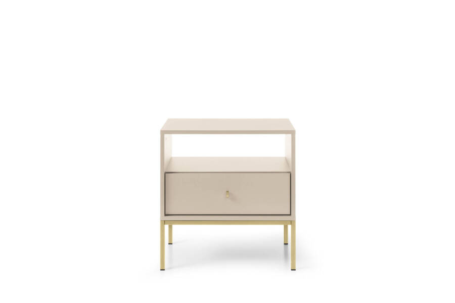 Stolik nocny piaskowy beż, 53 cm, złoty stelaż, nowoczesny design 1