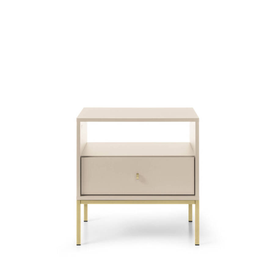 Stolik nocny piaskowy beż, 53 cm, złoty stelaż, nowoczesny design