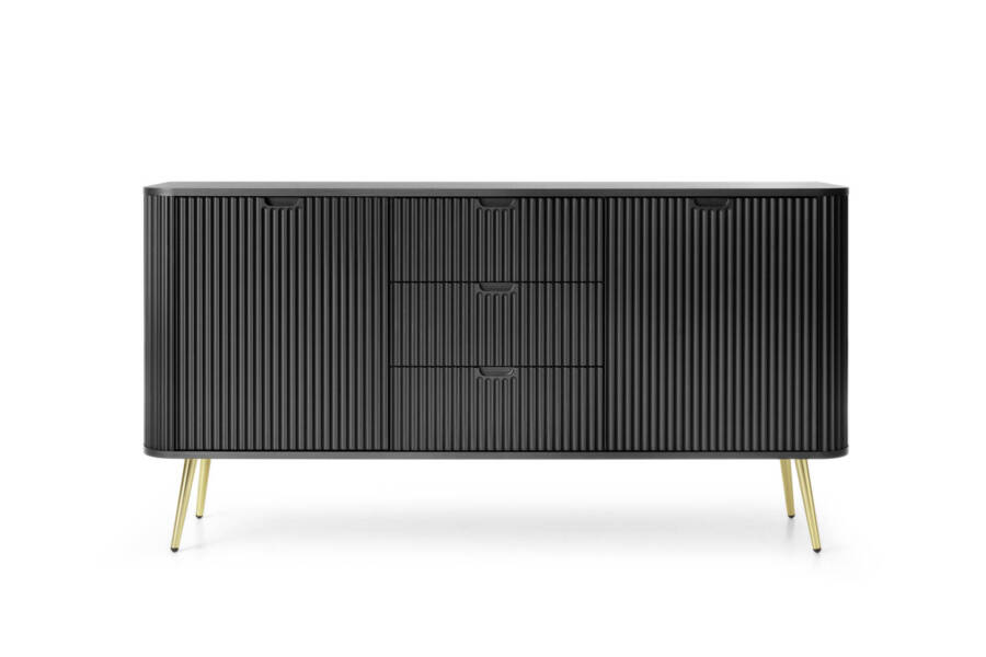 Nowoczesna komoda czarny MDF 168 cm - złote nóżki 1