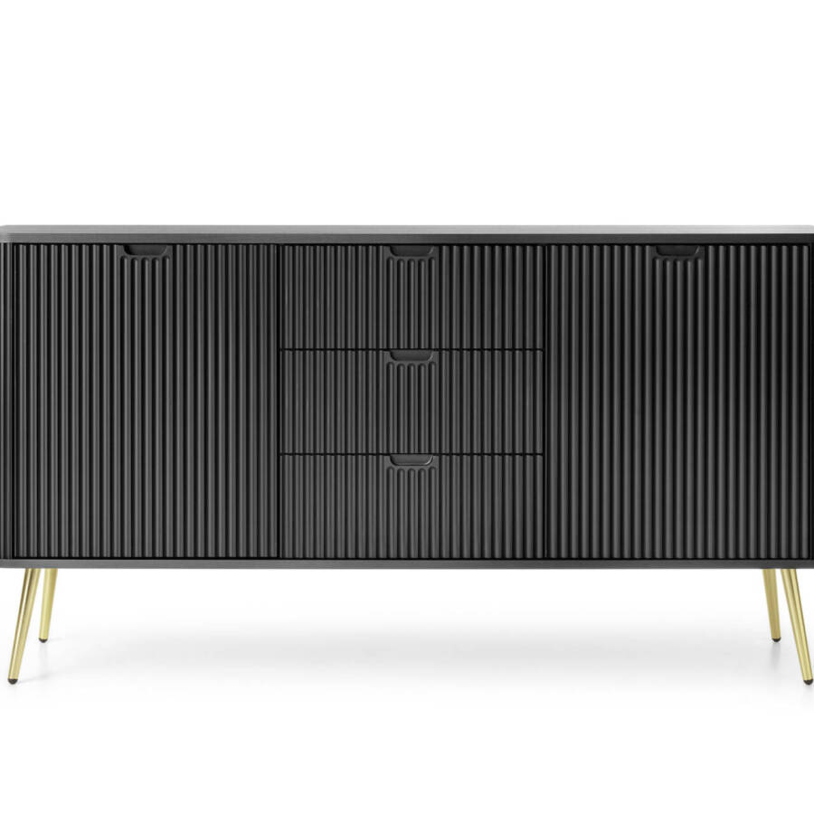 Nowoczesna komoda czarny MDF 168 cm -  złote nóżki