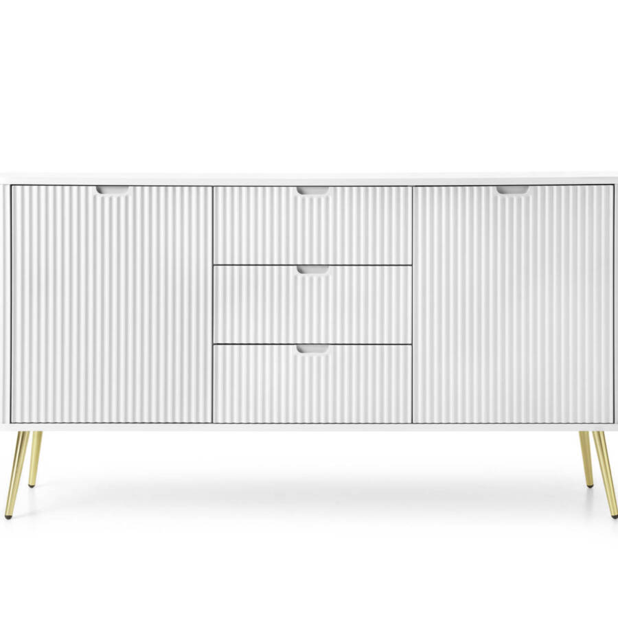 Nowoczesna komoda biały MDF 168 cm - złote nóżki