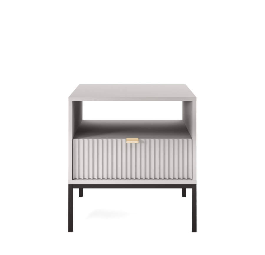 Szara Szafka Nocna z Czarnym Stelażem - 54x39x56 cm