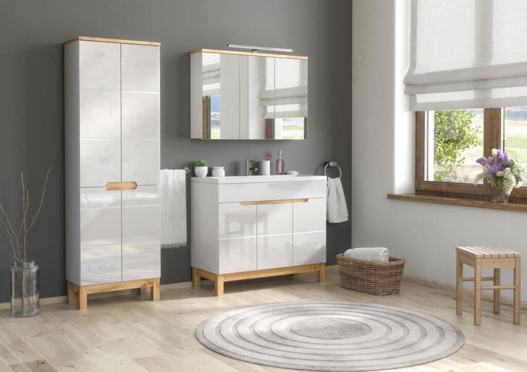 szafka łazienkowa wysoka 60 cm biała połysk dąb