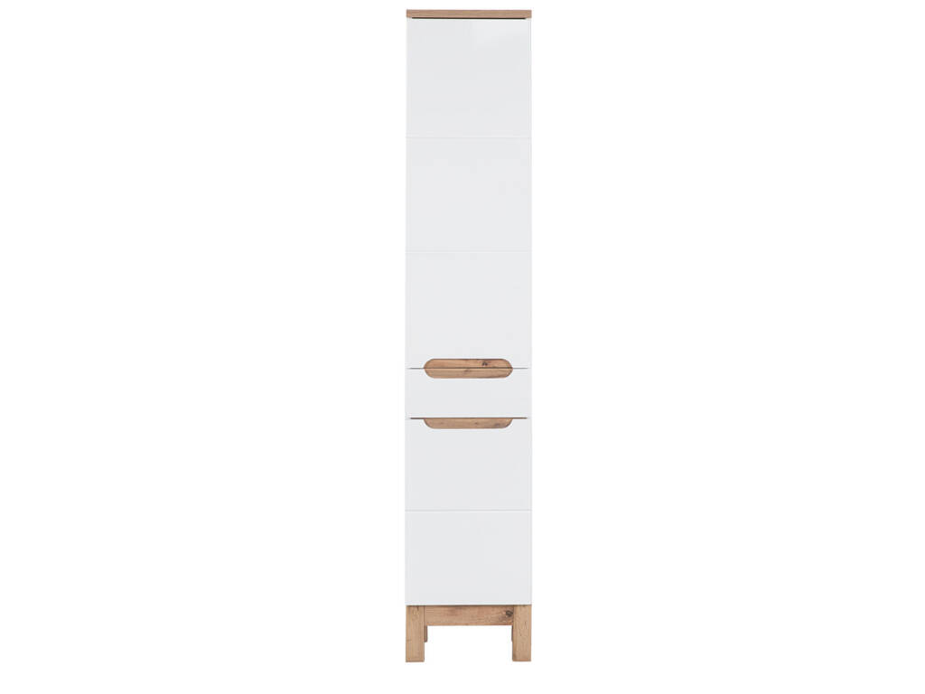 szafka łazienkowa wysoka 35 cm biała połysk dąb front
