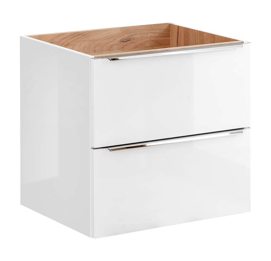 Szafka pod umywalkę 60 cm 2 szuflady biały połysk dąb złoty