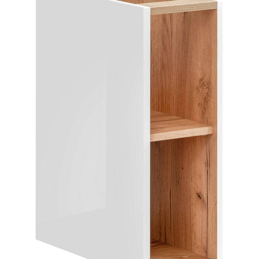 Szafka łazienkowa pod blat 20 cm biały połysk dąb złoty