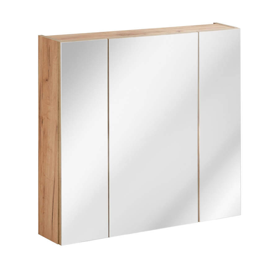 Szafka łazienkowa z lustrem 80 cm 3 drzwi dąb złoty wisząca