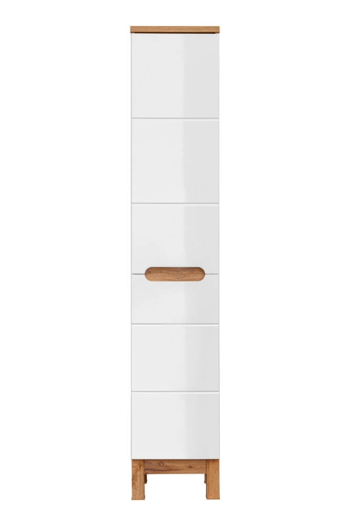 szafka łazienkowa wysoka 35 cm biała połysk dąb front
