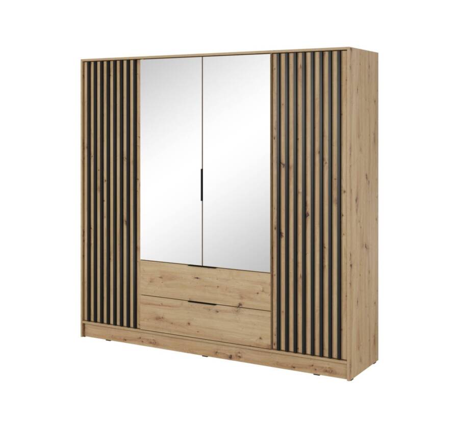 0ac12d257ae700842c68537c2757ef04.jpg Szafa przesuwna 206 cm dąb artisan z czarną lamelą nowoczesna garderoba z lustrem 1