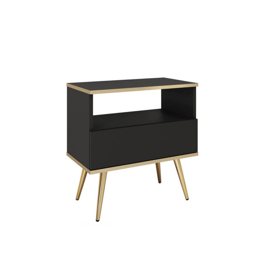 Luksusowa szafka nocna 54 cm czarna złote nogi glamour elegancka