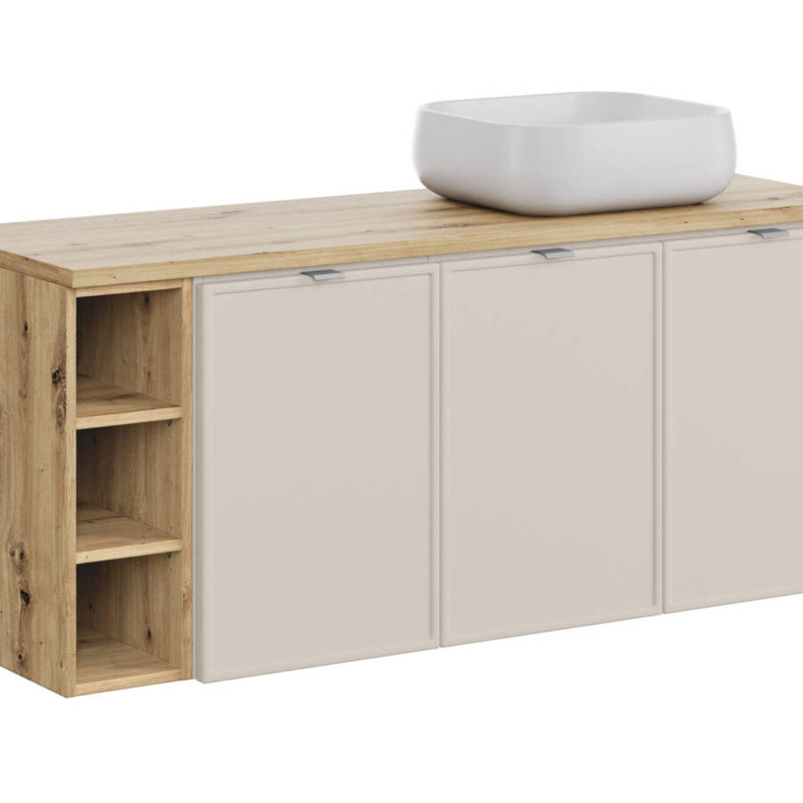 Szafka łazienkowa 120 cm kaszmirowa z blatem artisan i umywalką