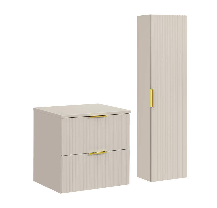 zestaw łazienkowy kaszmirowy 60 cm z blatem i szafką wysoką