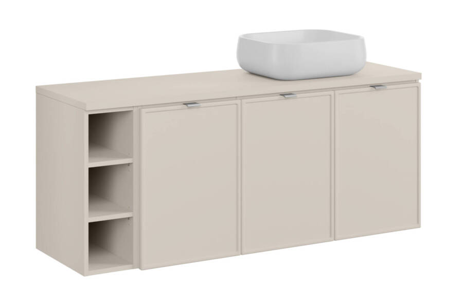 Nowoczesna szafka łazienkowa 120 cm kaszmirowy mat z umywalką nablatową 1