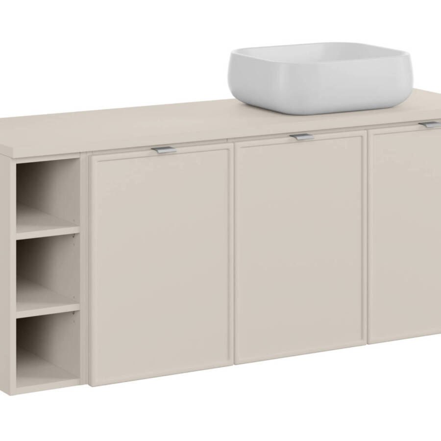 Nowoczesna szafka łazienkowa 120 cm kaszmirowy mat z umywalką nablatową