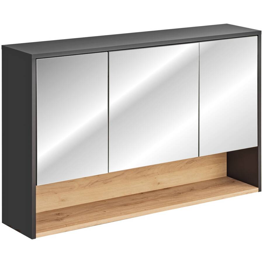 Szafka łazienkowa z lustrem 120 cm szary kosmos dąb 3 drzwi elegancka
