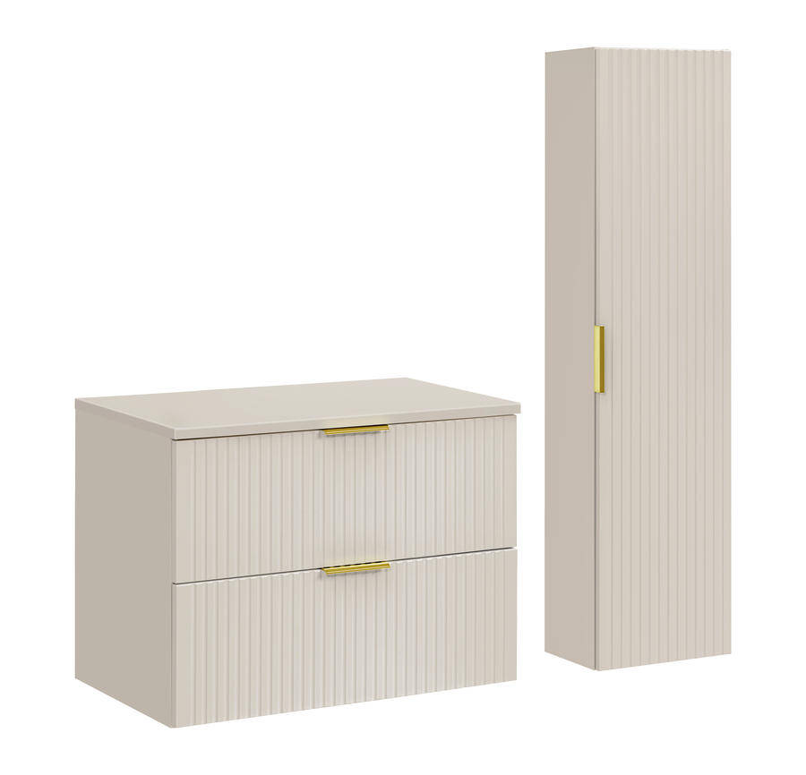 zestaw mebli łazienkowych 80 cm kaszmirowy mat z szafką wysoką