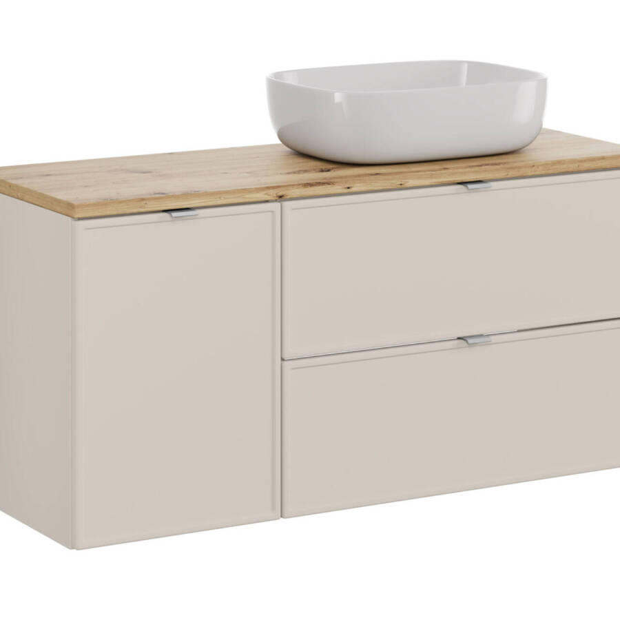 Zestaw mebli łazienkowych 120 cm kaszmirowy mat z umywalką i blatem