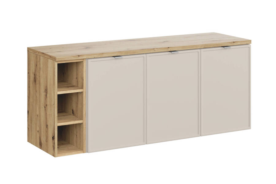 Szafka łazienkowa 120 cm kaszmir mat z blatem dąb artisan nowoczesna 1