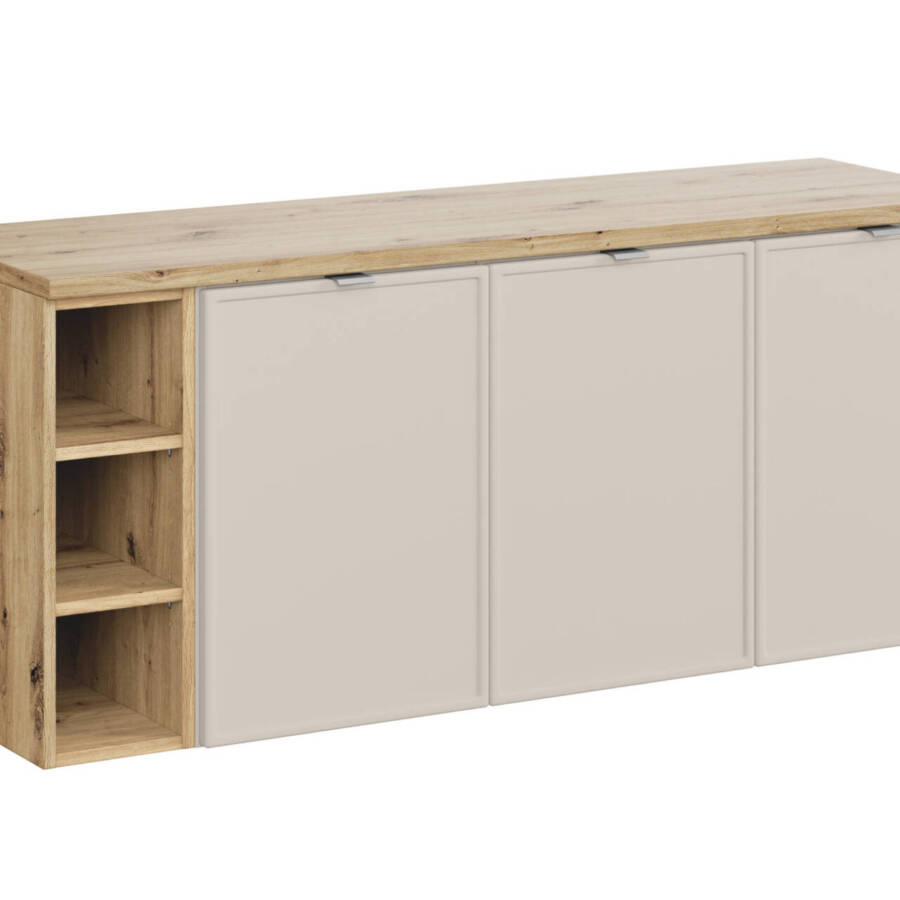 Szafka łazienkowa 120 cm kaszmir mat z blatem dąb artisan nowoczesna