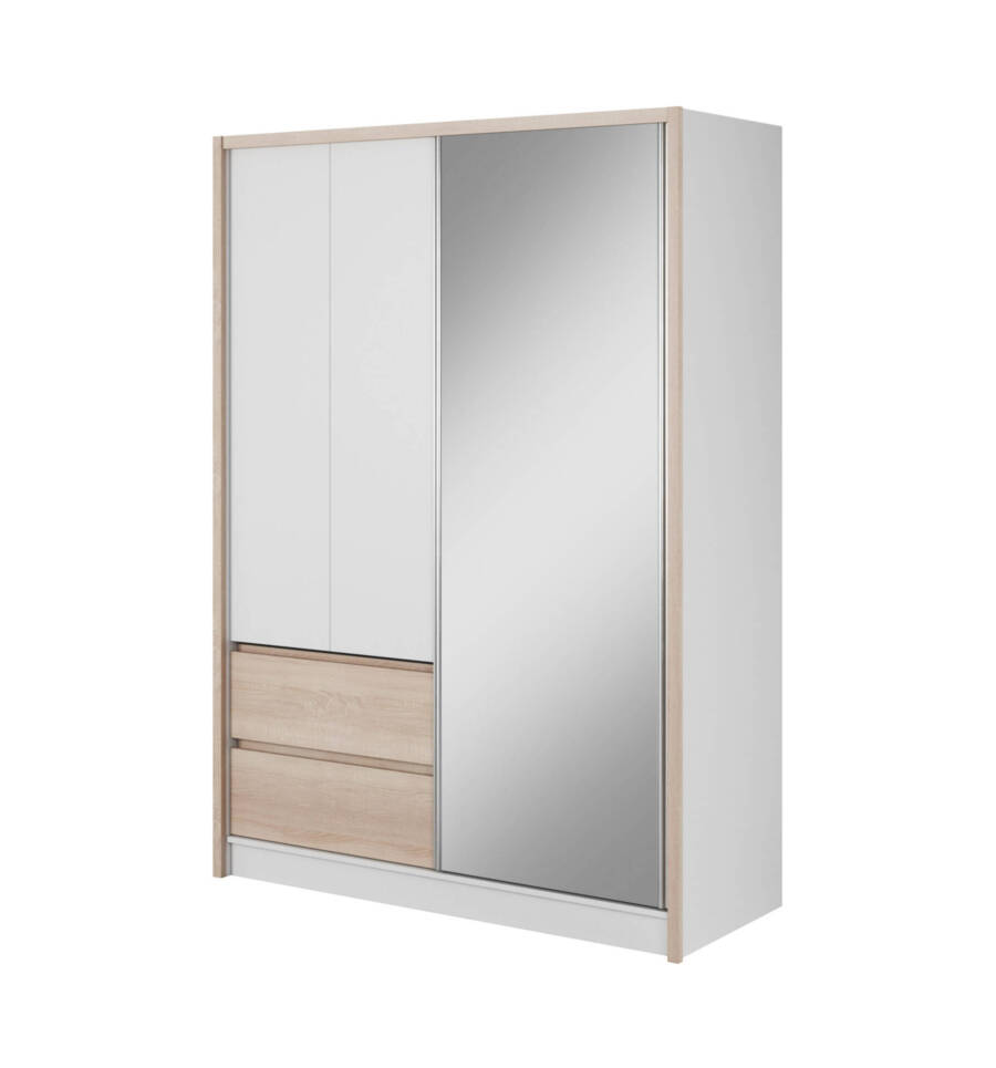 69ab0607e7da1c7b570a4f10c76d7190.jpg Szafa przesuwna 154 cm biała dąb sonoma z lustrem i szufladami garderoba 1