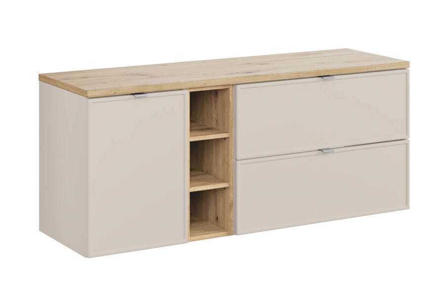 Szafka łazienkowa 140 cm kaszmir z szufladami koszem i blatem artisan 1