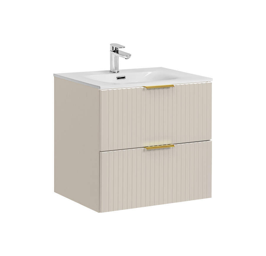 Szafka łazienkowa 60 cm kaszmirowa mat z umywalką ceramiczną