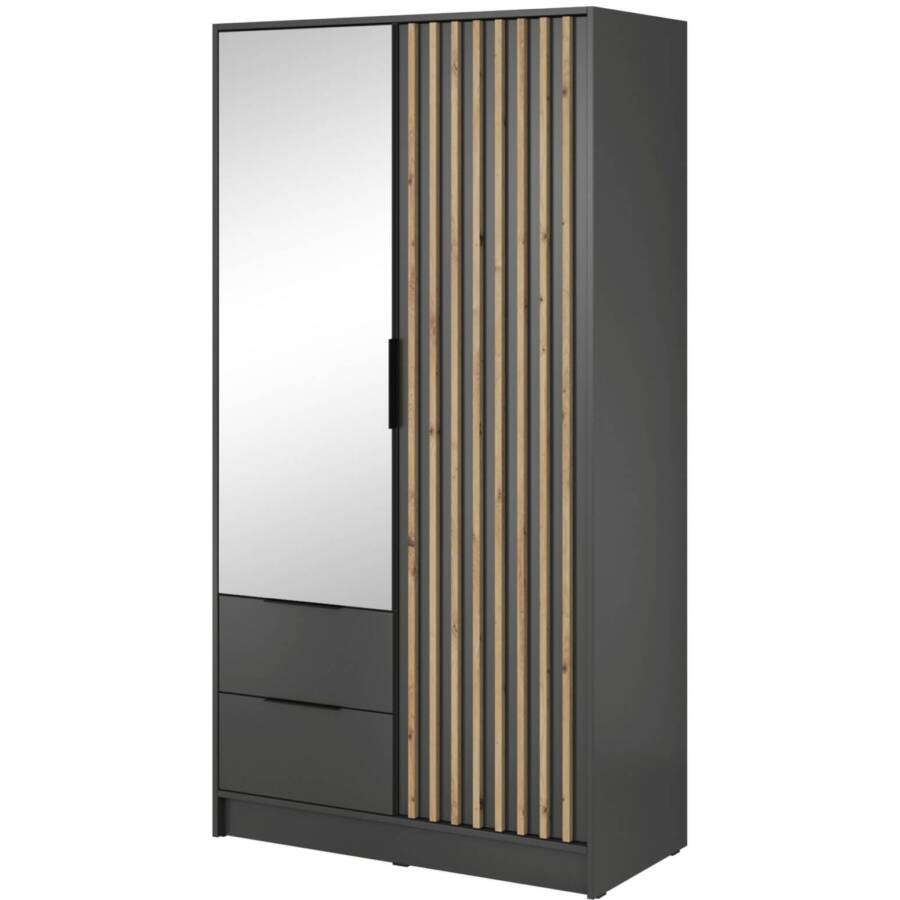 Szafa przesuwna 105 cm grafit z lamelą dąb artisan nowoczesna garderoba z lustrem