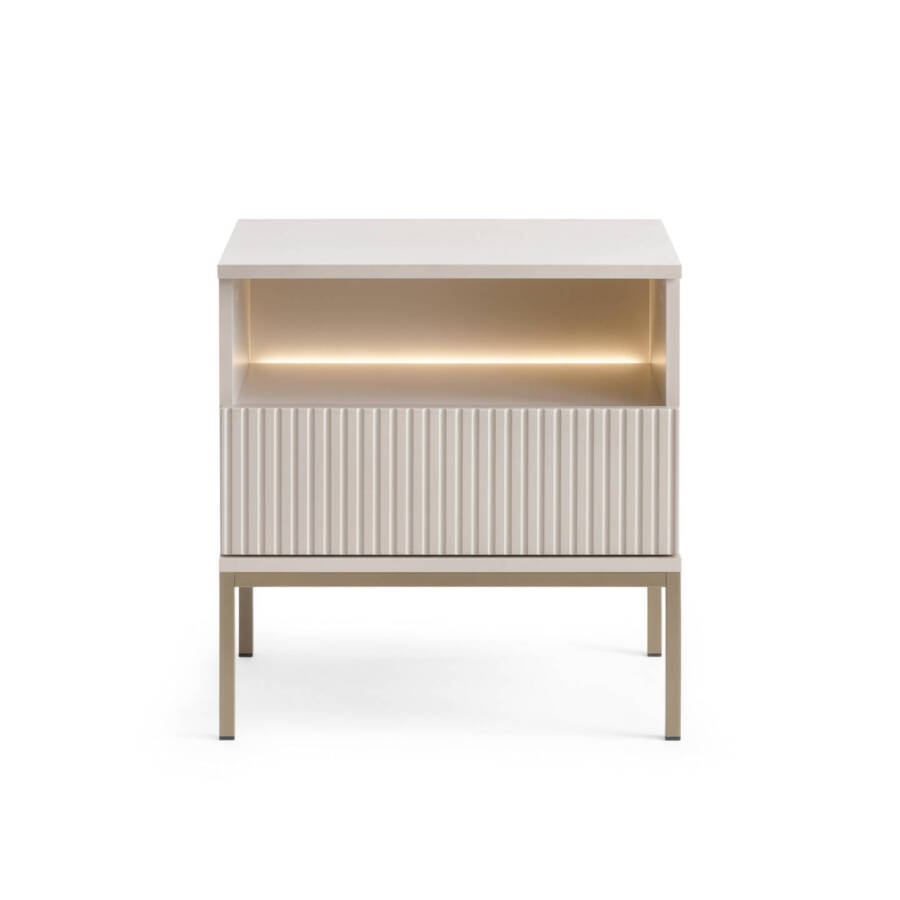 Szafka nocna 53 cm kaszmir z ryflowanym frontem i półką nowoczesna