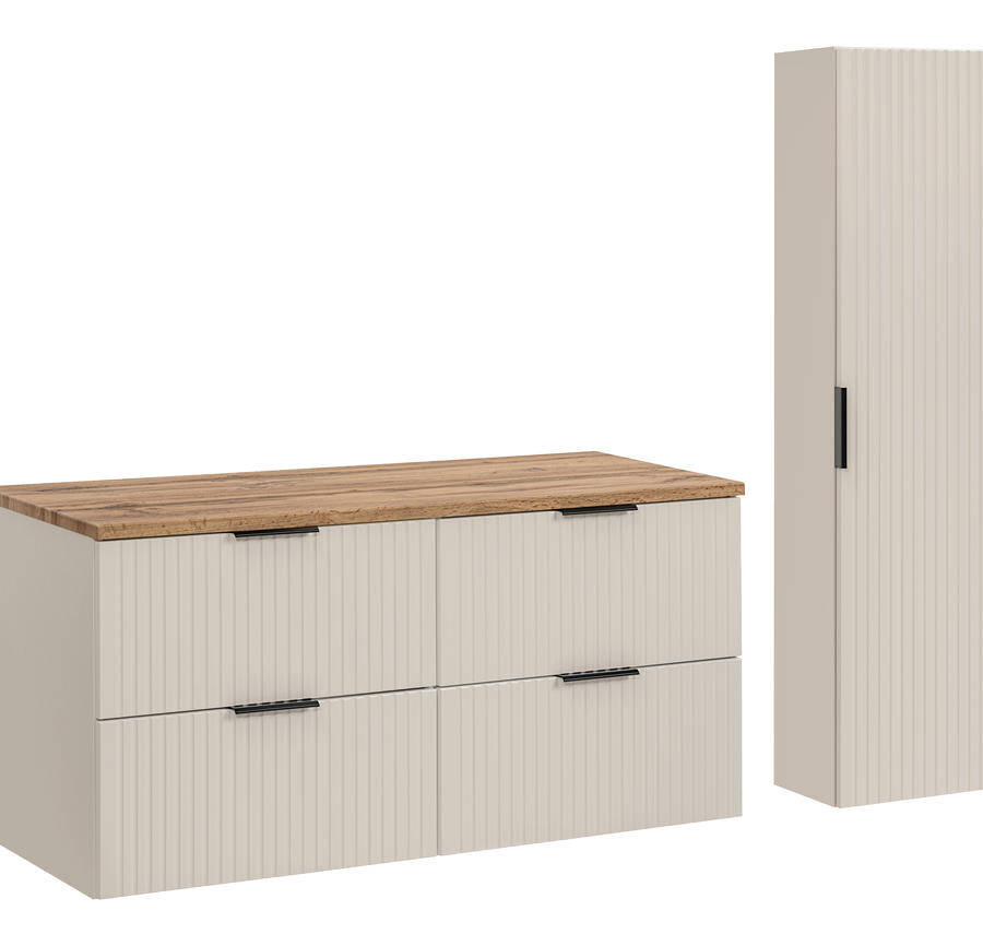 nowoczesny zestaw mebli łazienkowych kaszmirowy z blatem 120 cm