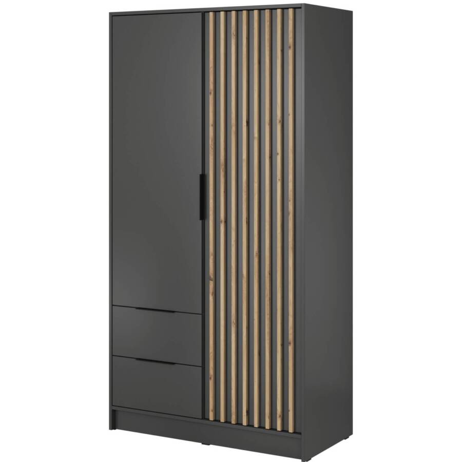 Szafa przesuwna 105 cm grafit z lamelą dąb artisan nowoczesna garderoba