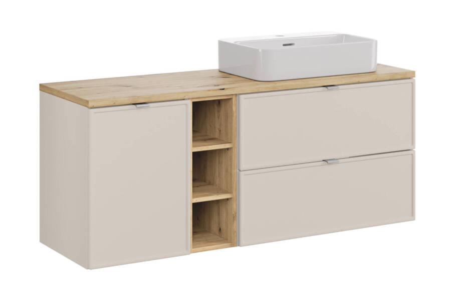 Szafka łazienkowa 140 cm dąb artisan kaszmirowy mat z umywalką 1