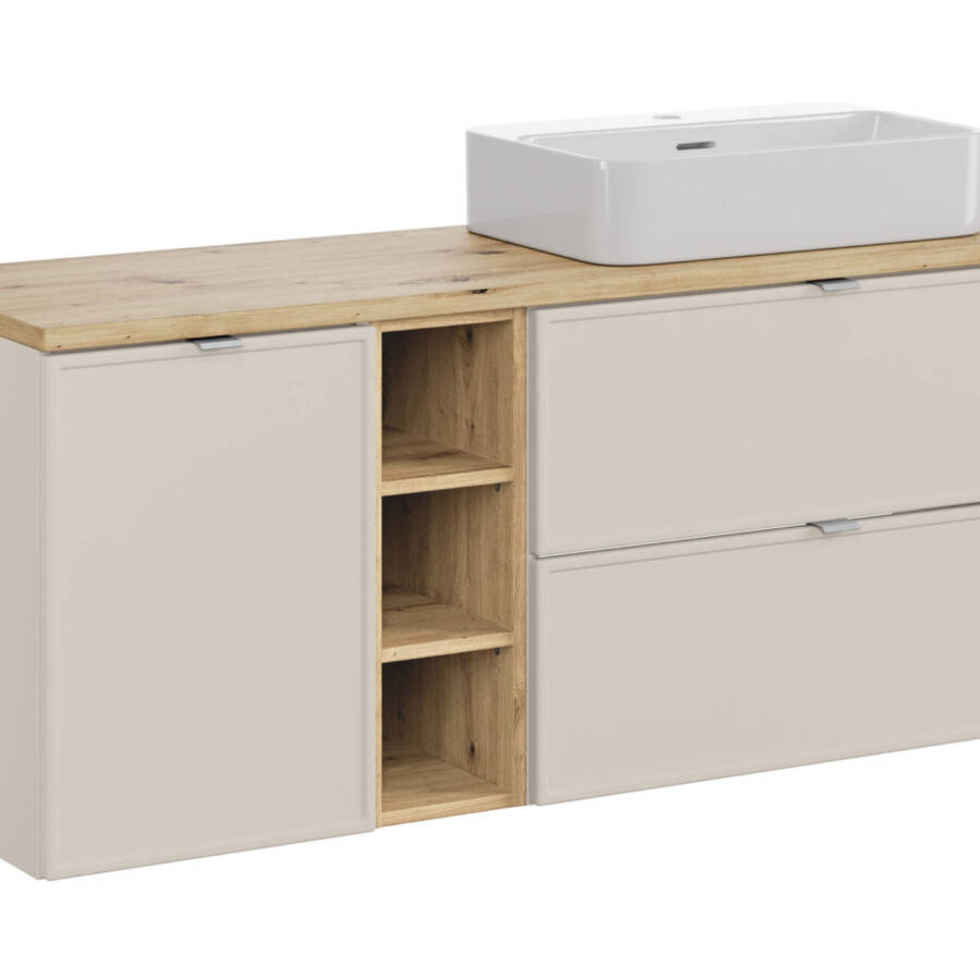 Szafka łazienkowa 140 cm dąb artisan kaszmirowy mat z umywalką