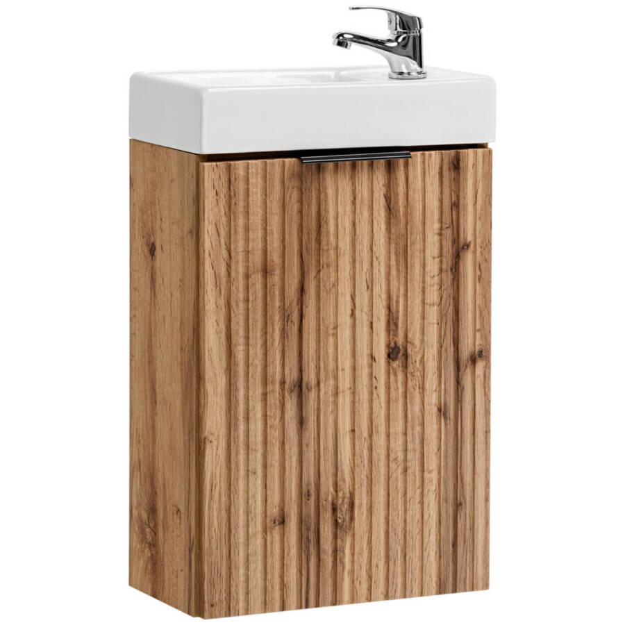 Szafka łazienkowa 40 cm dąb wotan z umywalką ceramiczną